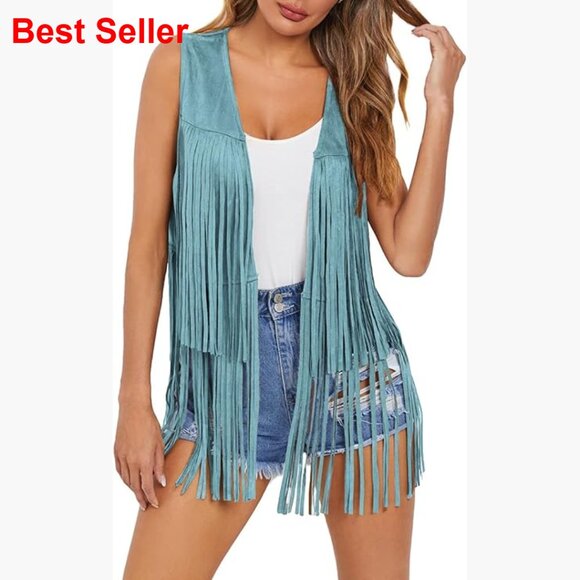 Jackets & Blazers - Faux Suede Fringe Vest Sleeveless Western Outerwear
